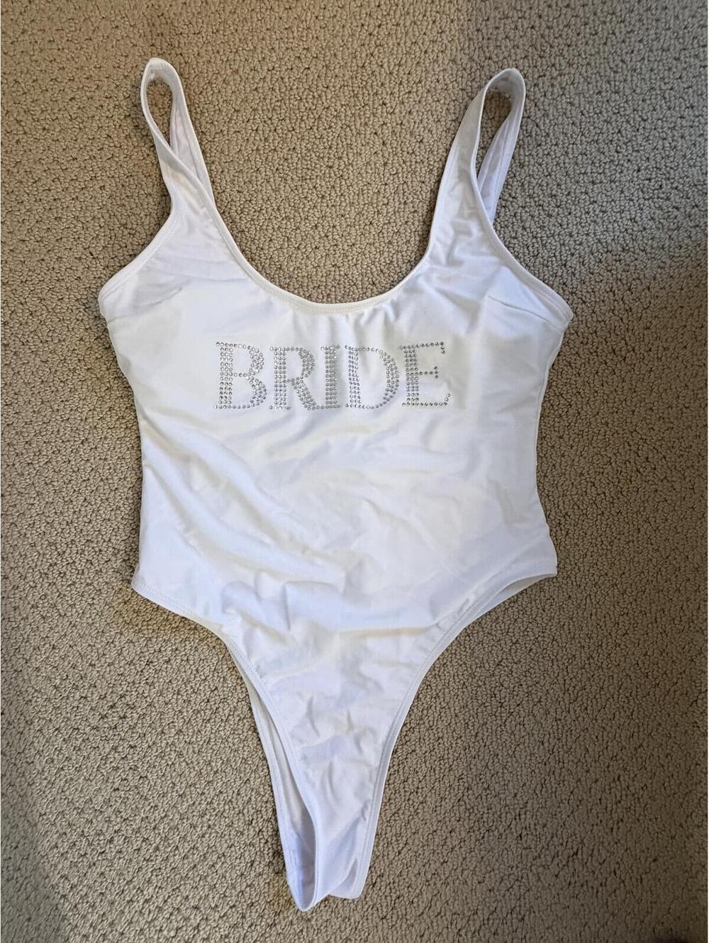 NWOT White BRIDE Rhinestone One-Piece Swimsuit Bodysuit